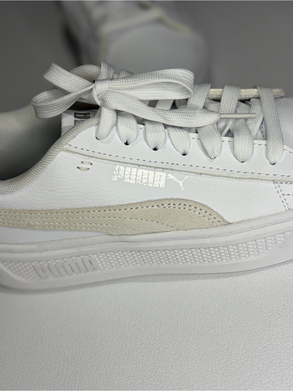 Puma White Low-Top Sneakers with Cream Accent